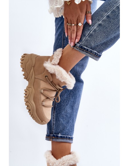 Women's Beige Fur-lined Ankle Boots Cresandi