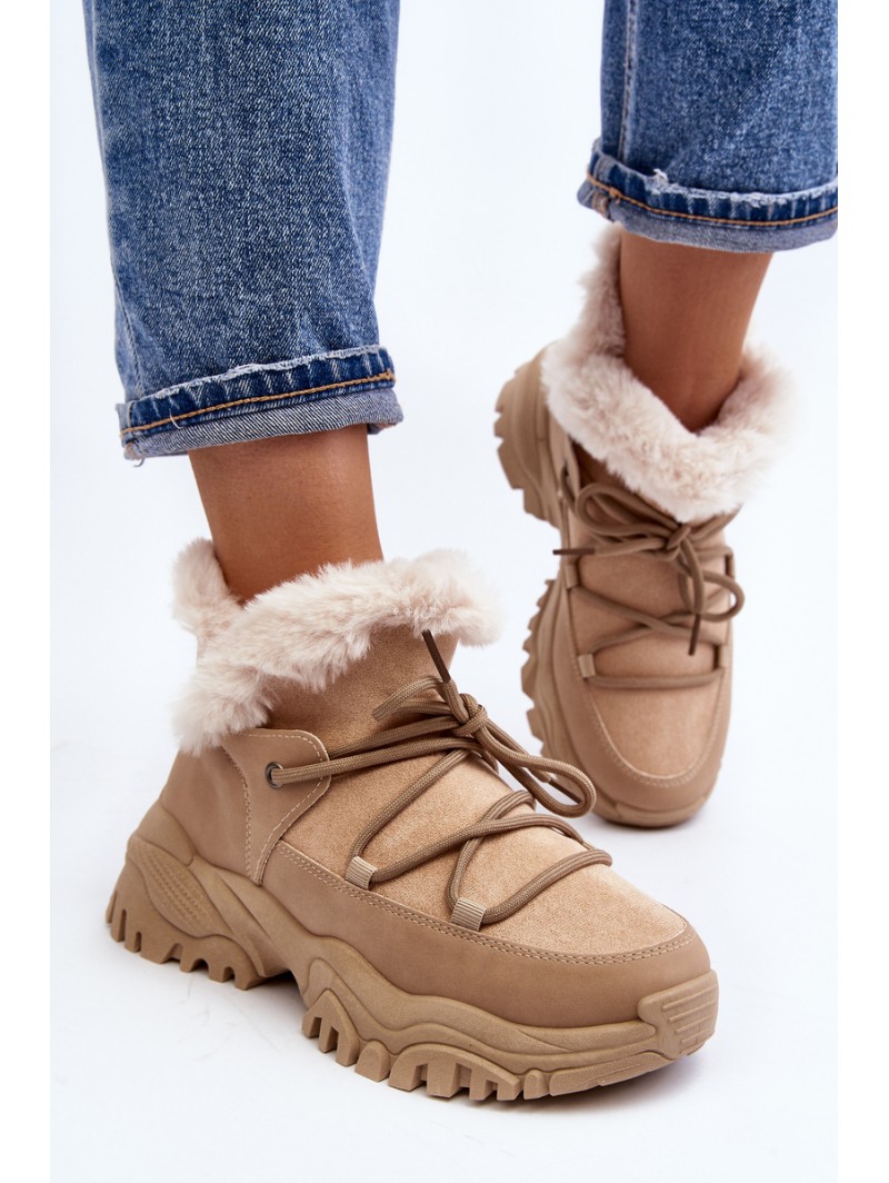Women's Beige Fur-lined Ankle Boots Cresandi