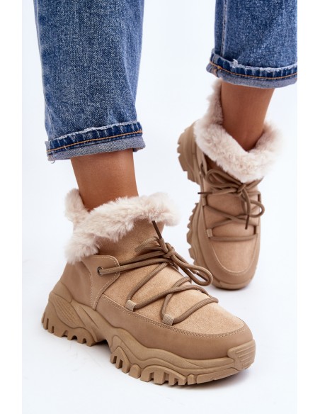 Women's Beige Fur-lined Ankle Boots Cresandi