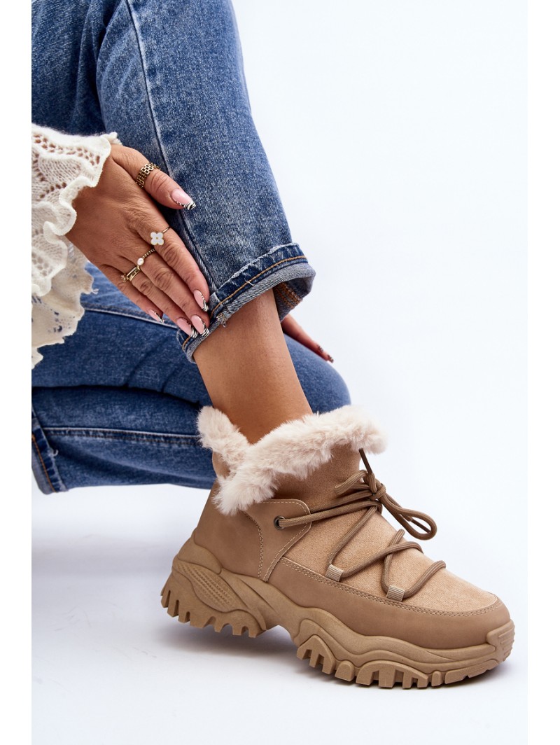 Women's Beige Fur-lined Ankle Boots Cresandi