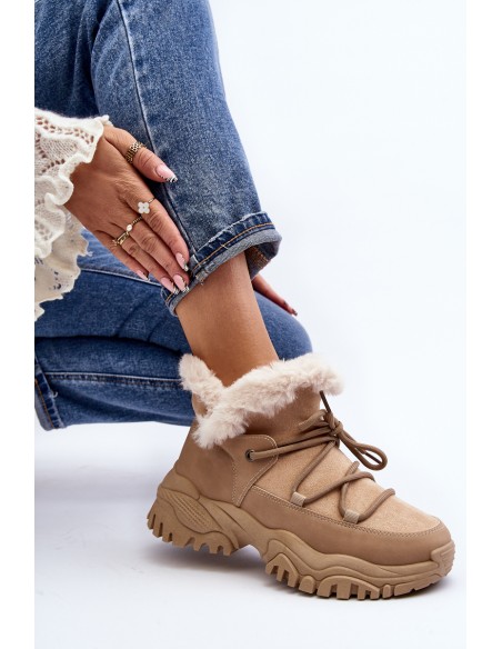 Women's Beige Fur-lined Ankle Boots Cresandi