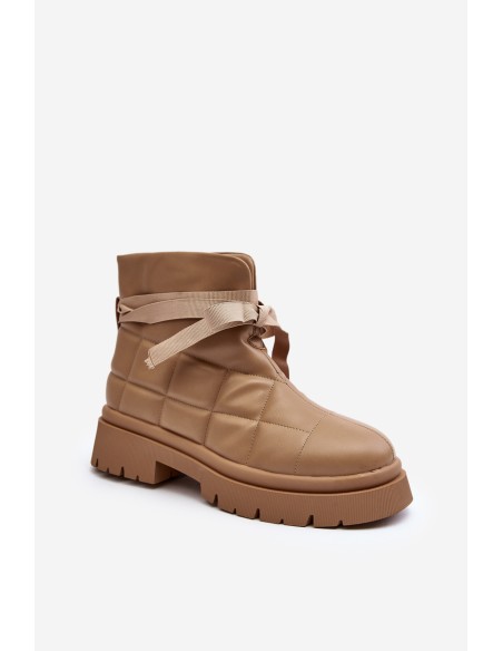 Women's Ankle Boots with Quilting and Lacing Khaki Bizzanti