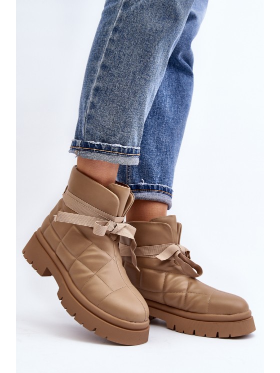 Women's Ankle Boots with Quilting and Lacing Khaki Bizzanti 2