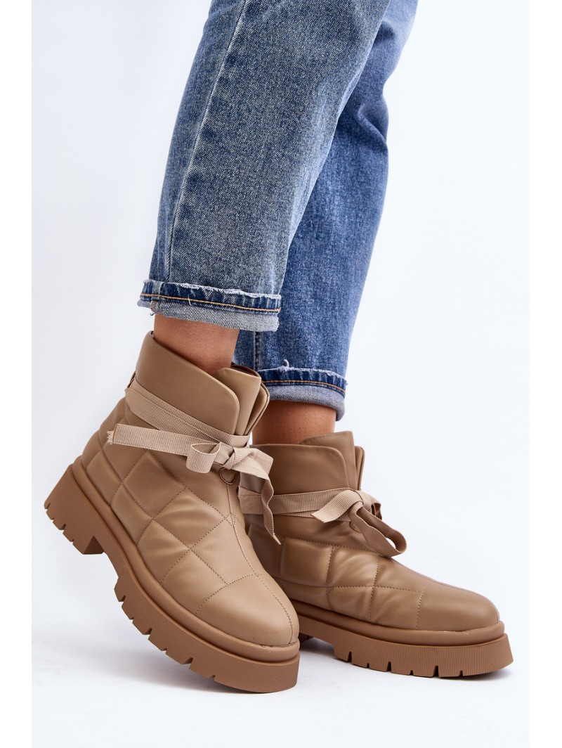 Women's Ankle Boots with Quilting and Lacing Khaki Bizzanti