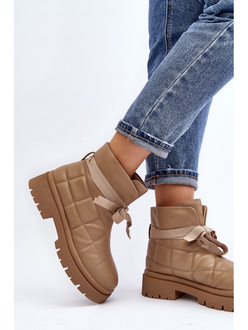 Women's Ankle Boots with Quilting and Lacing Khaki Bizzanti