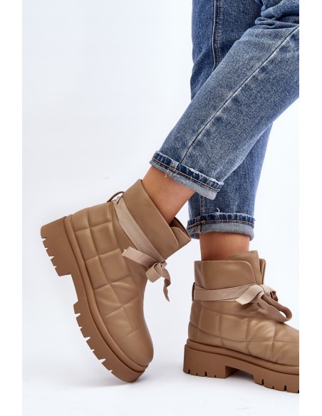 Women's Ankle Boots with Quilting and Lacing Khaki Bizzanti