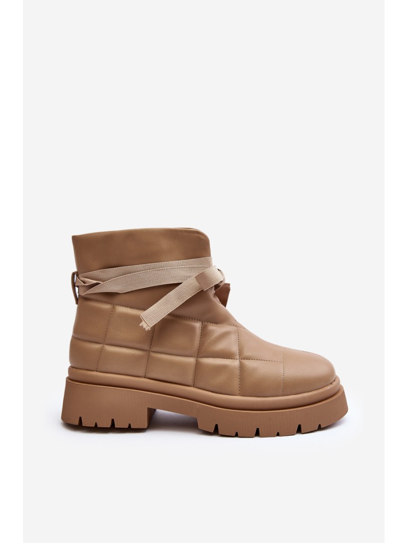 Women's Ankle Boots with Quilting and Lacing Khaki Bizzanti