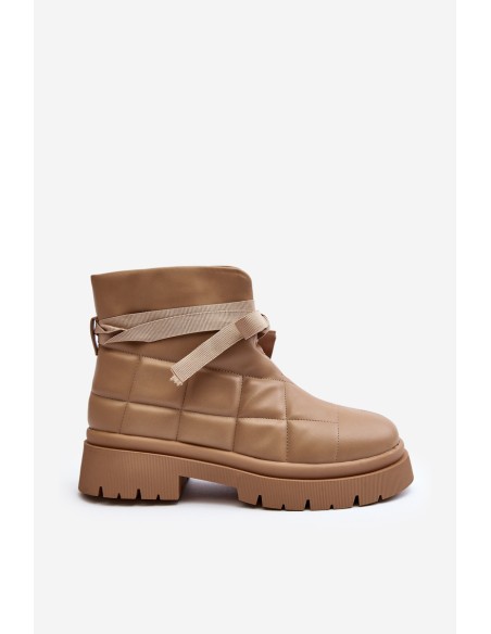 Women's Ankle Boots with Quilting and Lacing Khaki Bizzanti