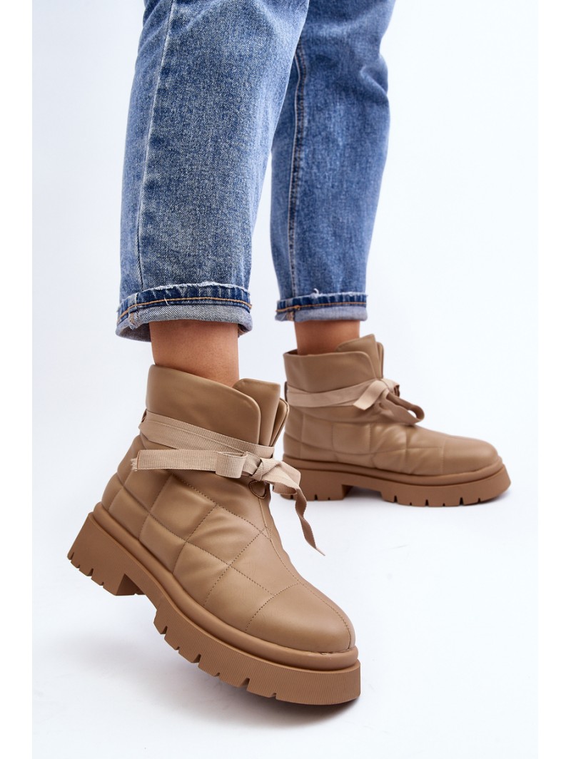 Women's Ankle Boots with Quilting and Lacing Khaki Bizzanti