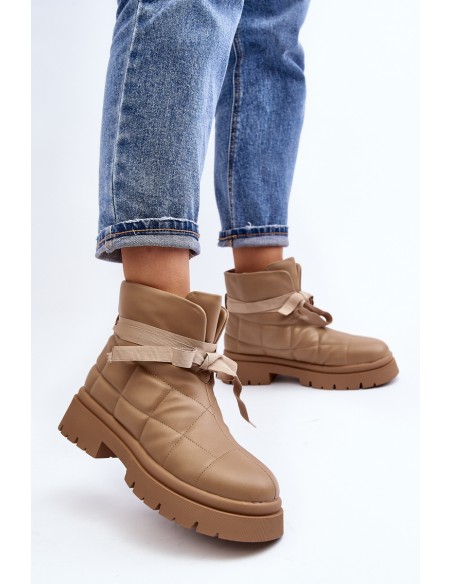 Women's Ankle Boots with Quilting and Lacing Khaki Bizzanti