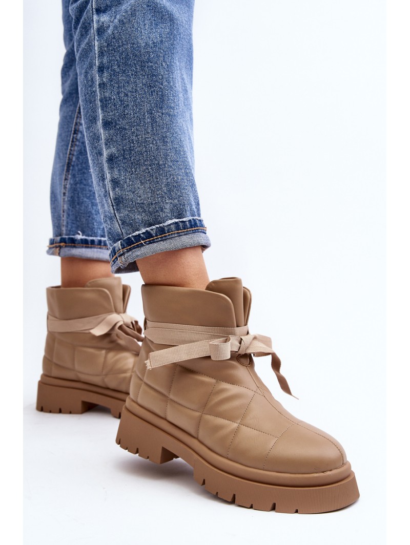 Women's Ankle Boots with Quilting and Lacing Khaki Bizzanti