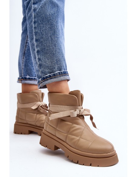 Women's Ankle Boots with Quilting and Lacing Khaki Bizzanti