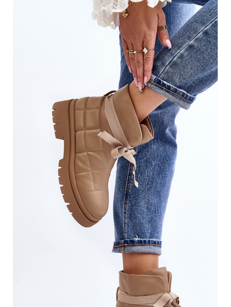 Women's Ankle Boots with Quilting and Lacing Khaki Bizzanti