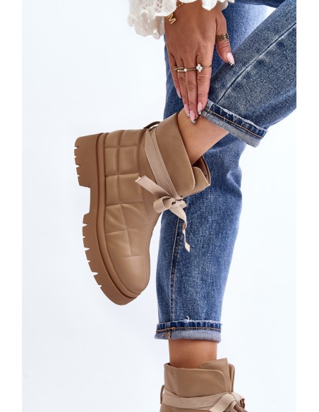 Women's Ankle Boots with Quilting and Lacing Khaki Bizzanti