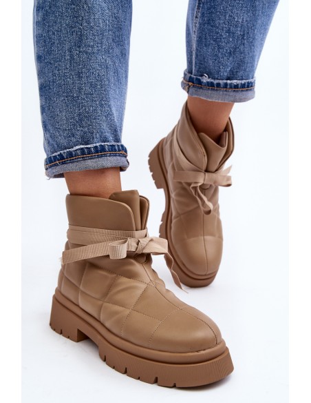 Women's Ankle Boots with Quilting and Lacing Khaki Bizzanti