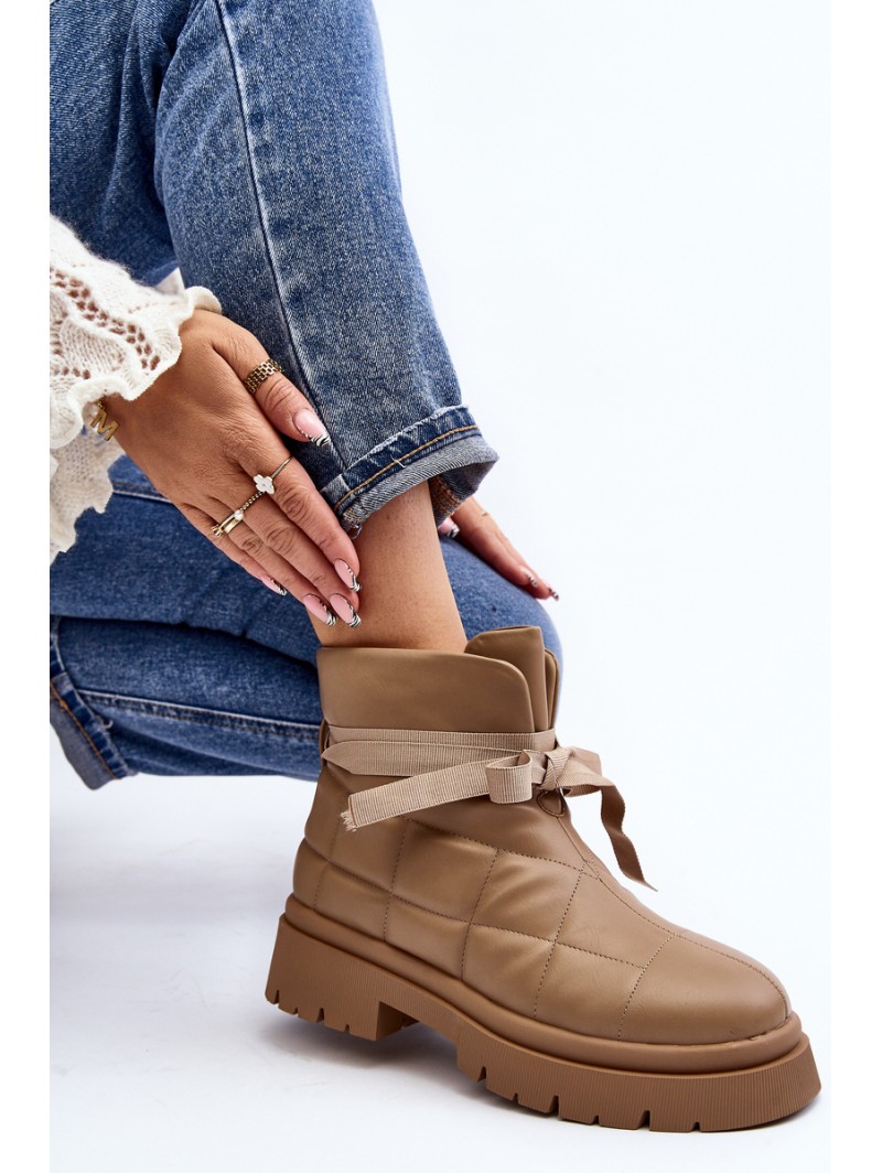 Women's Ankle Boots with Quilting and Lacing Khaki Bizzanti