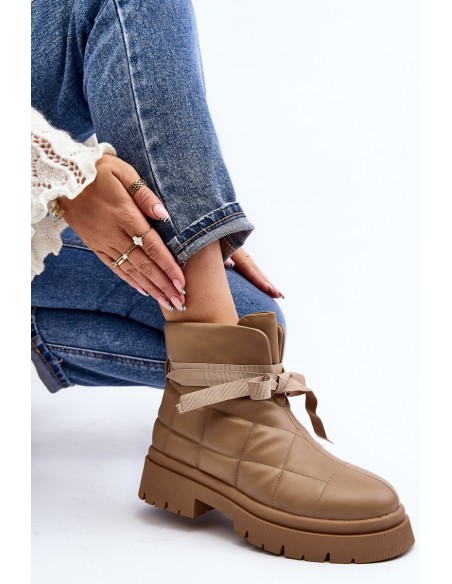 Women's Ankle Boots with Quilting and Lacing Khaki Bizzanti