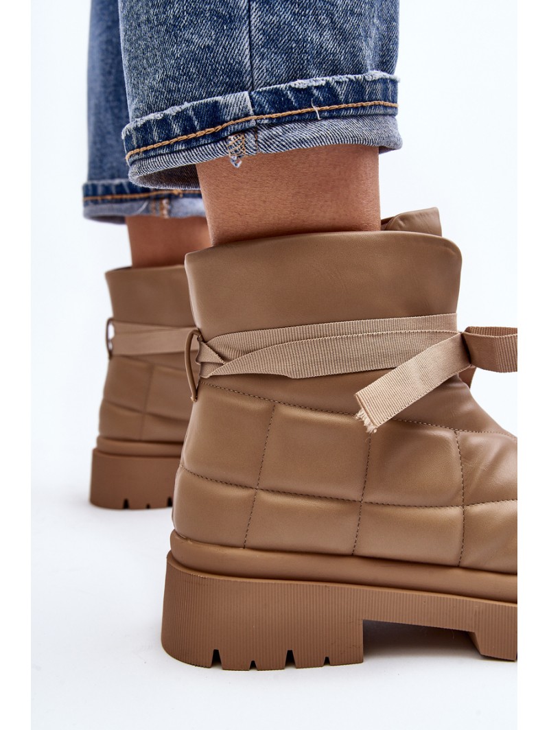 Women's Ankle Boots with Quilting and Lacing Khaki Bizzanti