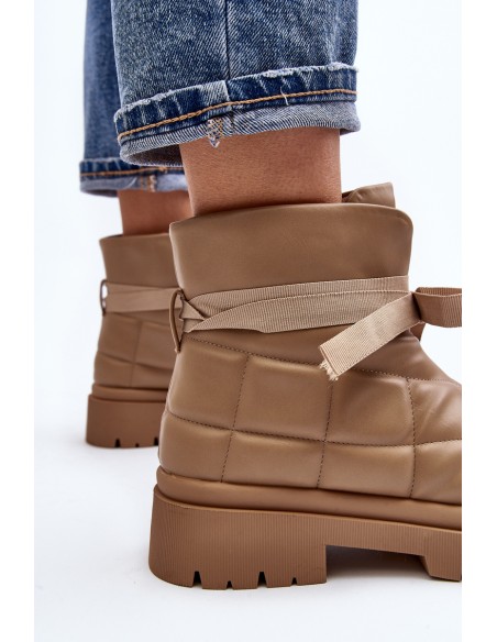 Women's Ankle Boots with Quilting and Lacing Khaki Bizzanti