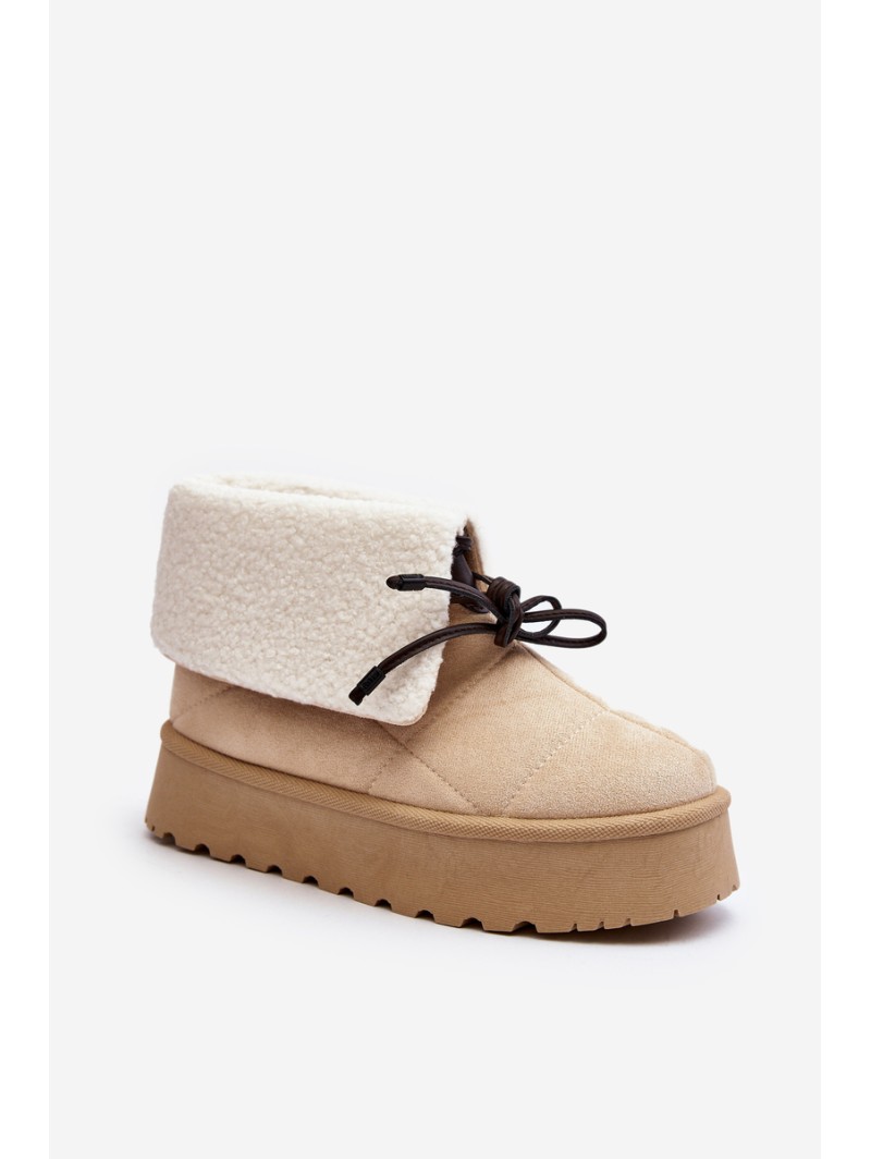 Snow boots on platform with fur light beige Olimuka