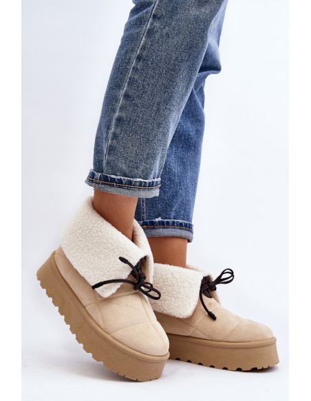 Snow boots on platform with fur light beige Olimuka