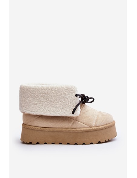 Snow boots on platform with fur light beige Olimuka