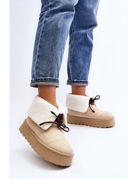 Snow boots on platform with fur light beige Olimuka
