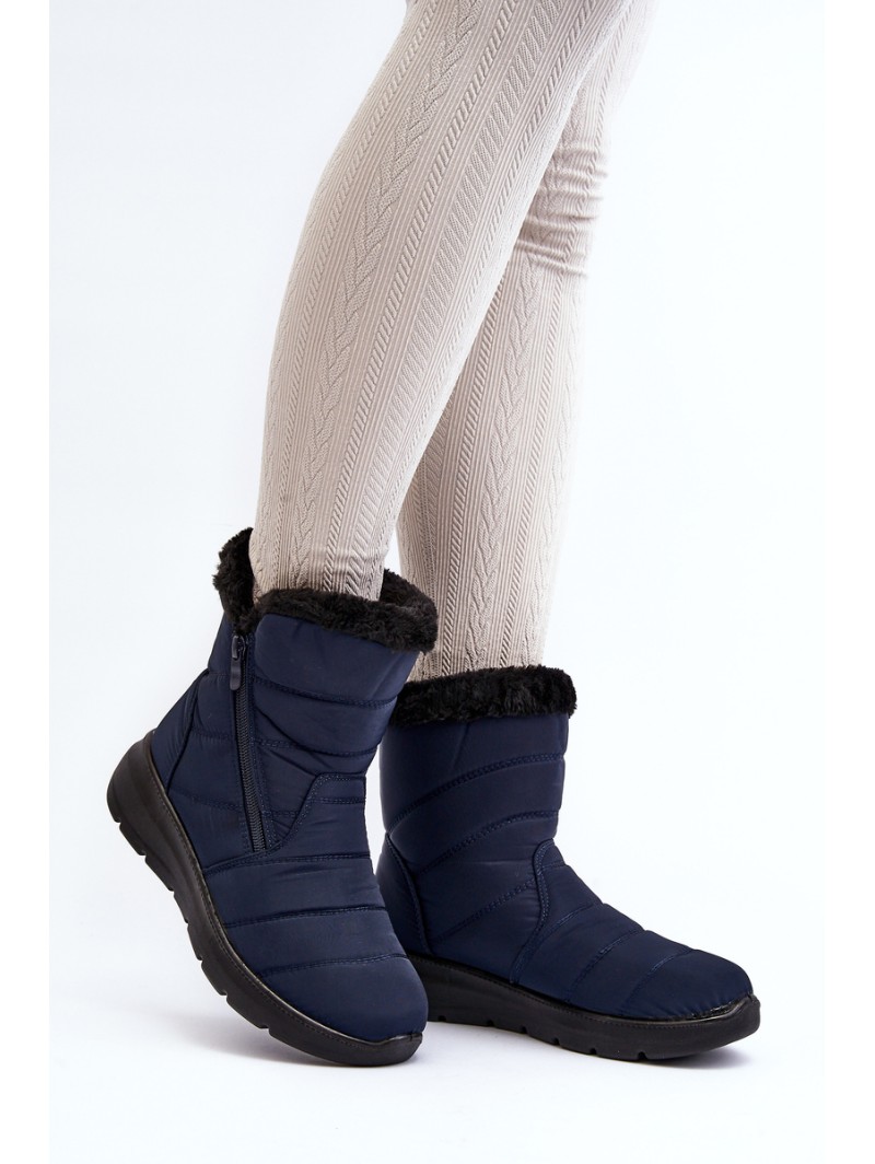 Women's snow boots with zipper and fur lining navy blue Zeuna