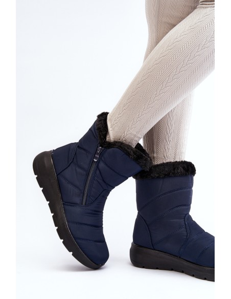 Women's snow boots with zipper and fur lining navy blue Zeuna