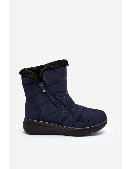 Women's snow boots with zipper and fur lining navy blue Zeuna