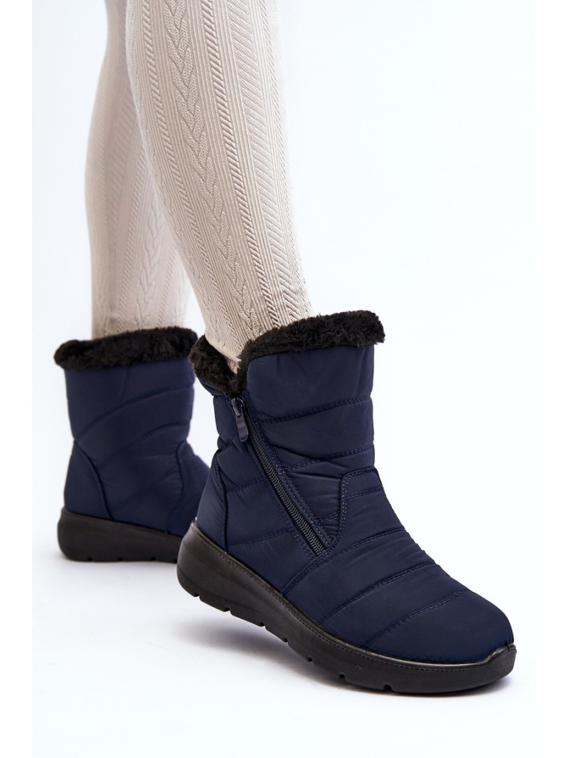 Women's snow boots with zipper and fur lining navy blue Zeuna
