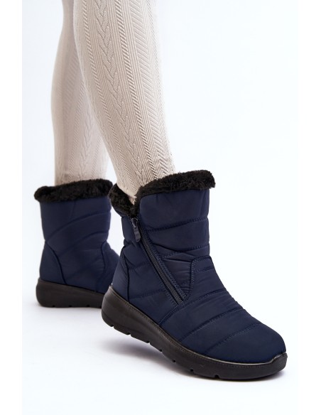 Women's snow boots with zipper and fur lining navy blue Zeuna