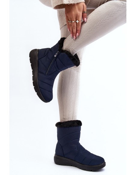 Women's snow boots with zipper and fur lining navy blue Zeuna