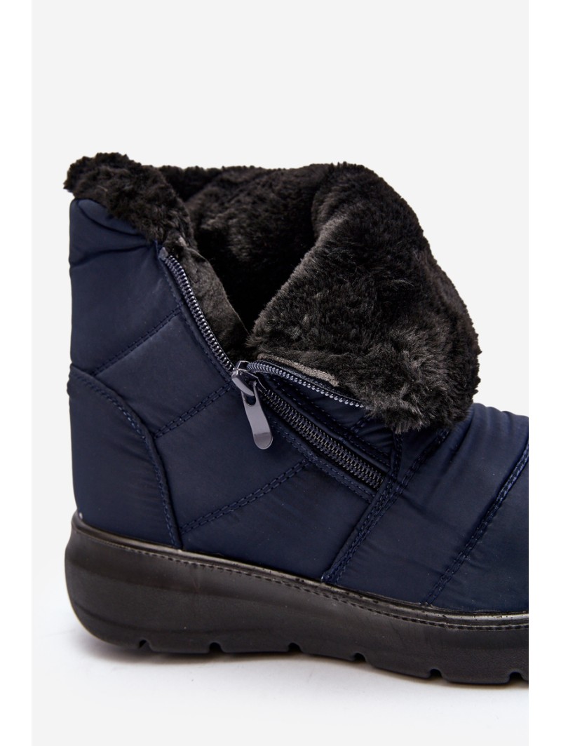 Women's snow boots with zipper and fur lining navy blue Zeuna