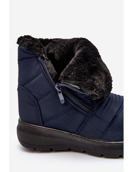 Women's snow boots with zipper and fur lining navy blue Zeuna