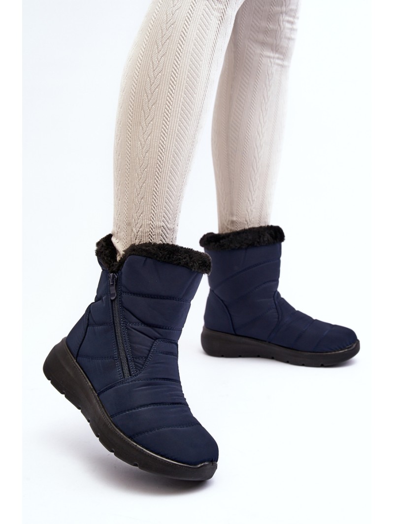 Women's snow boots with zipper and fur lining navy blue Zeuna