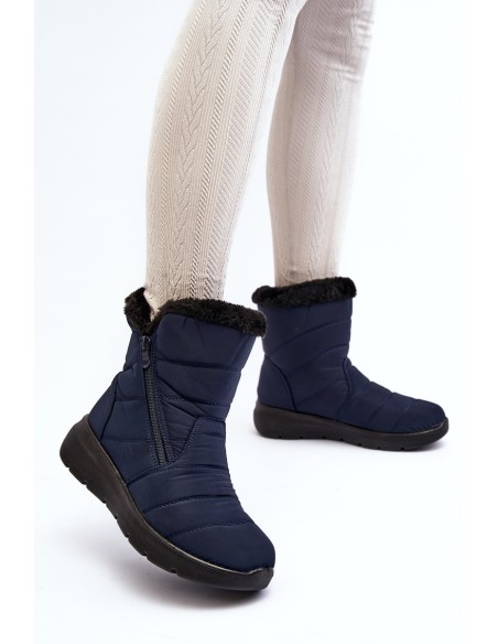 Women's snow boots with zipper and fur lining navy blue Zeuna