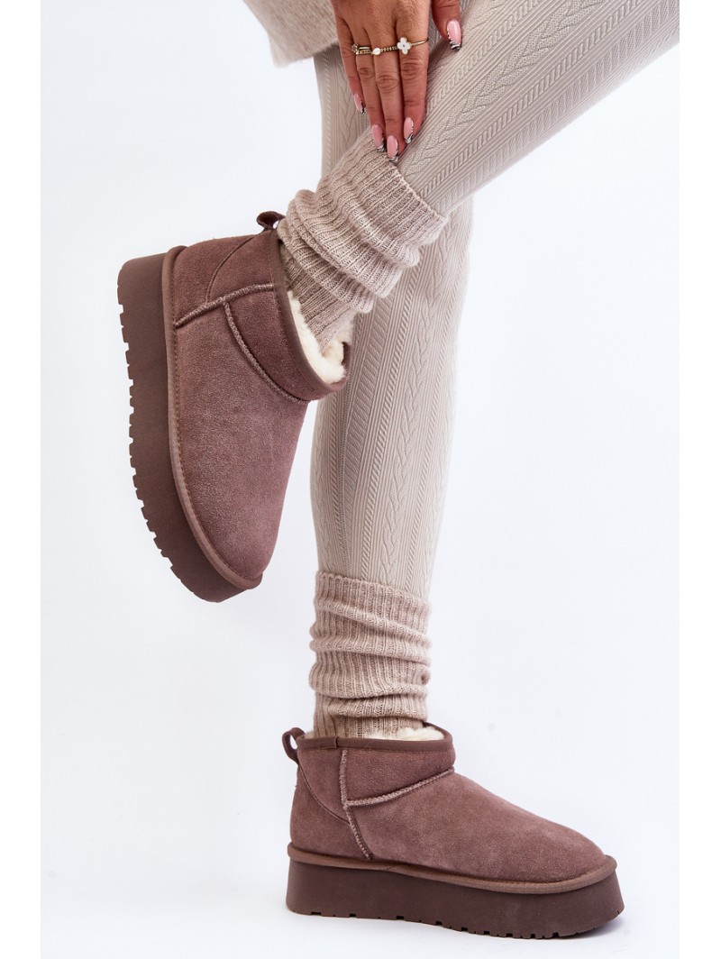 Fashionable Low Suede Snow Boots Khaki Nucca