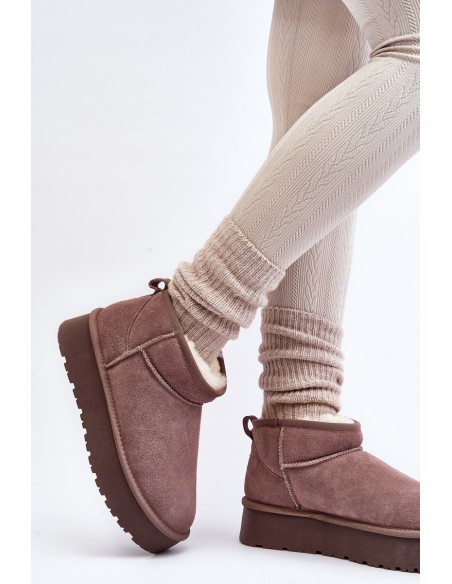 Fashionable Low Suede Snow Boots Khaki Nucca
