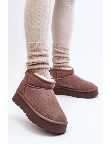 Fashionable Low Suede Snow Boots Khaki Nucca