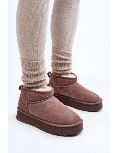 Fashionable Low Suede Snow Boots Khaki Nucca