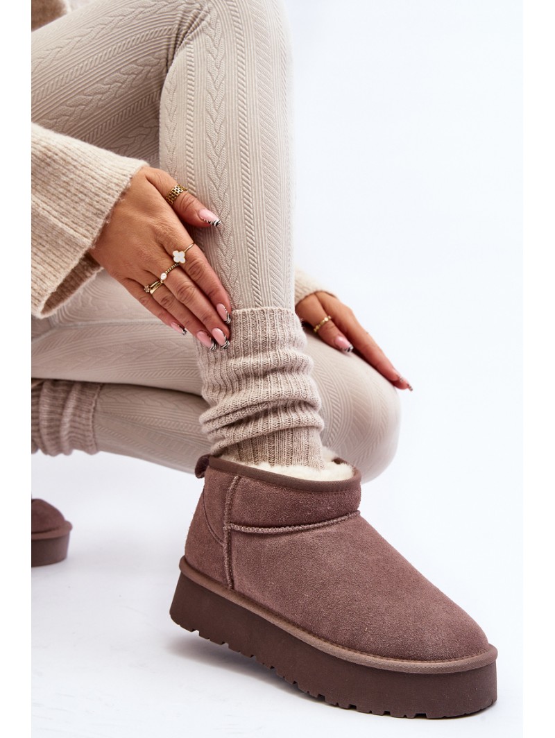 Fashionable Low Suede Snow Boots Khaki Nucca