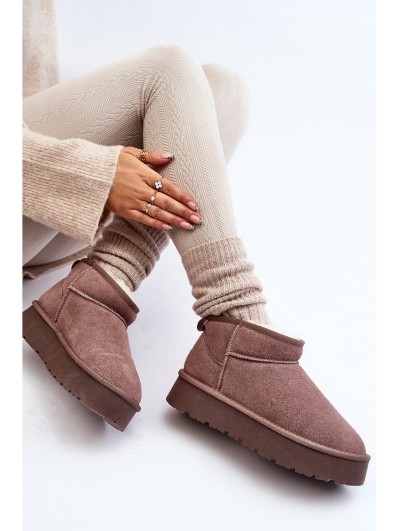 Fashionable Low Suede Snow Boots Khaki Nucca