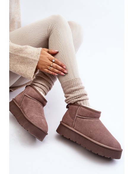 Fashionable Low Suede Snow Boots Khaki Nucca