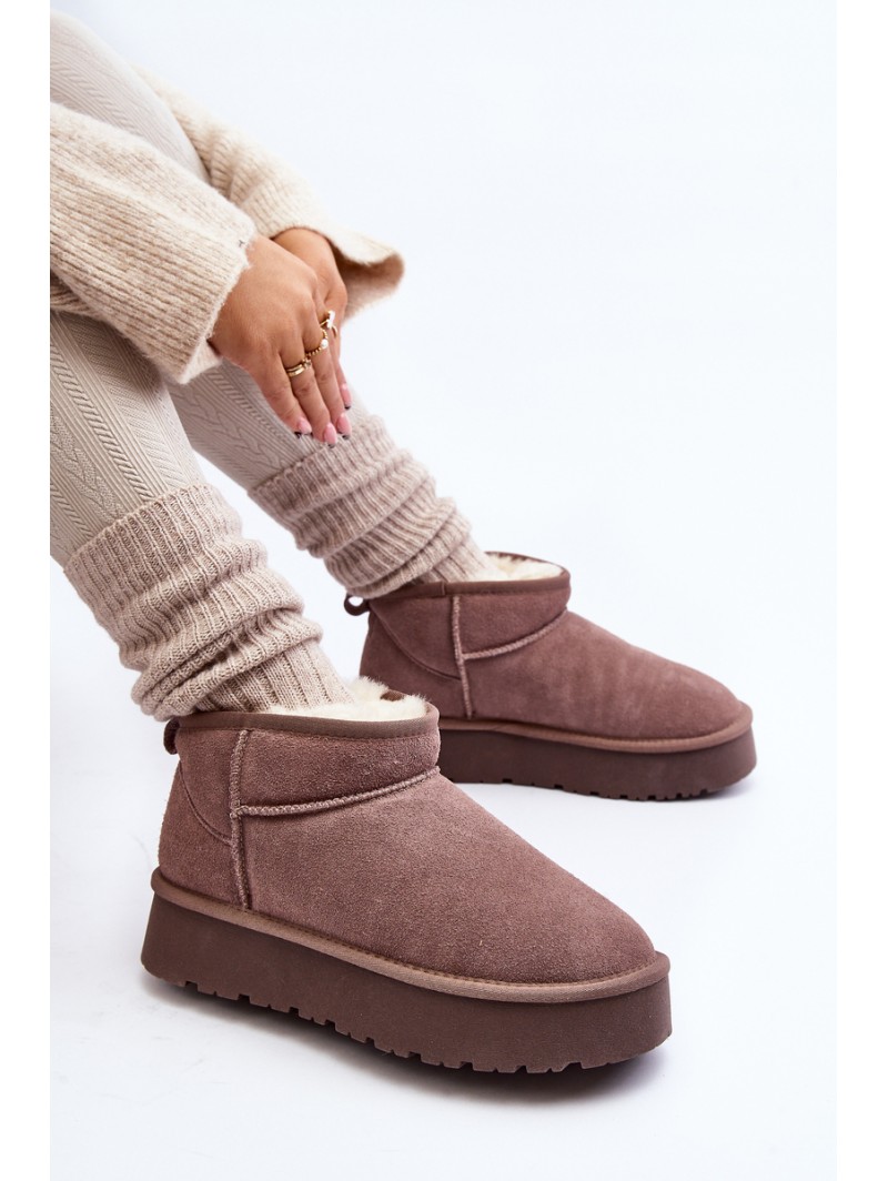 Fashionable Low Suede Snow Boots Khaki Nucca