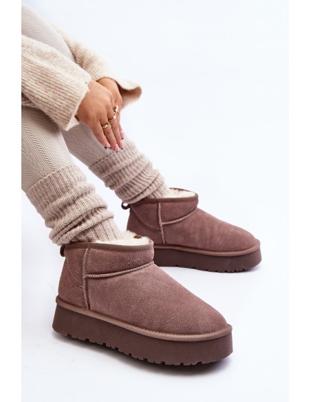 Fashionable Low Suede Snow Boots Khaki Nucca
