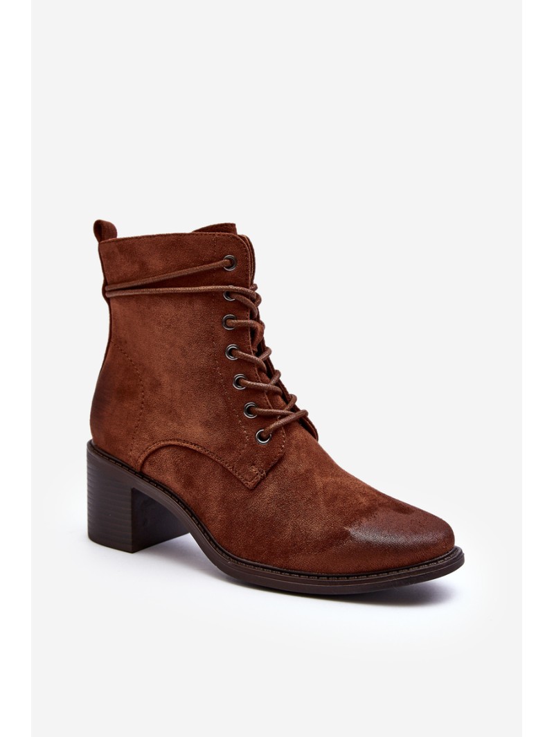 Women's Low Heel Lace-Up Ankle Boots Brown Serellia