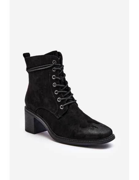 Women's Low Heel Lace-up Black Ankle Boots Serellia