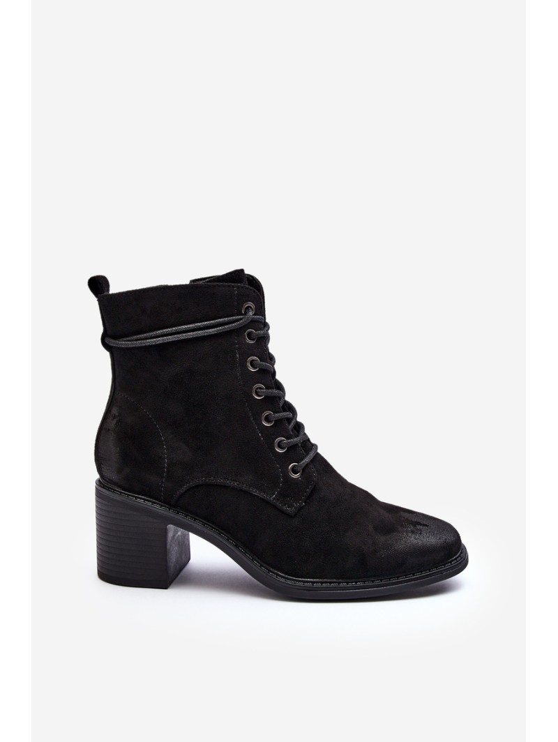 Women's Low Heel Lace-up Black Ankle Boots Serellia