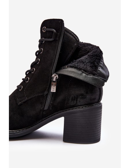 Women's Low Heel Lace-up Black Ankle Boots Serellia